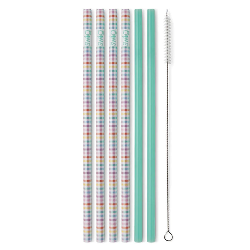 SWIG Tall Straw Set, Pretty In Plaid & Mint - Monogram Market