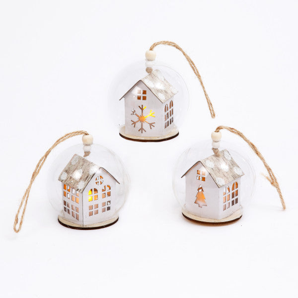 Lighted Glass Christmas Ornaments with House Scene - Monogram Market
