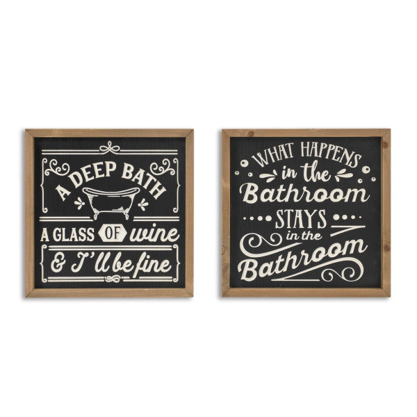 Wooden Engraved Bathroom Signs, 12" H - Monogram Market