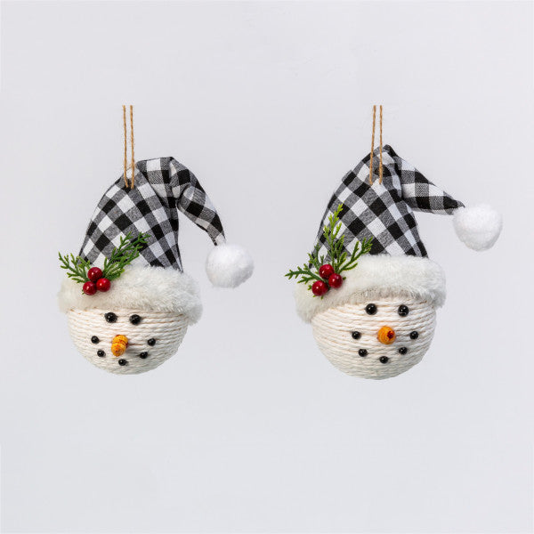 Snowman Christmas Ornaments with Plaid Hats (Set of 2) - Monogram Market