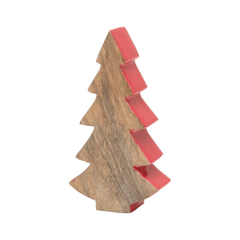 Mango Wood Christmas Tree with Red Enamel Edge, 6.25" - Monogram Market