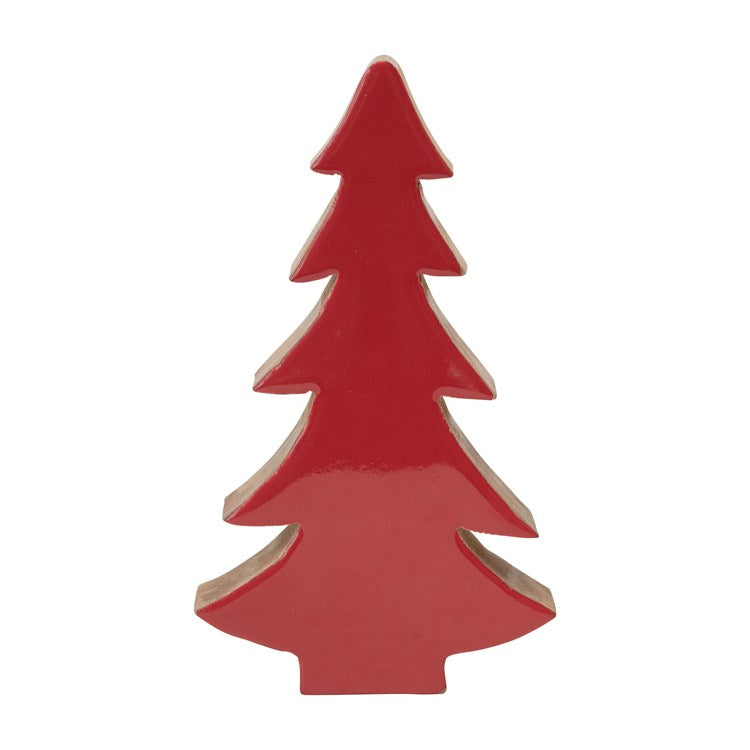 Red Enameled Mango Wood Christmas Tree , 9.5" - Monogram Market