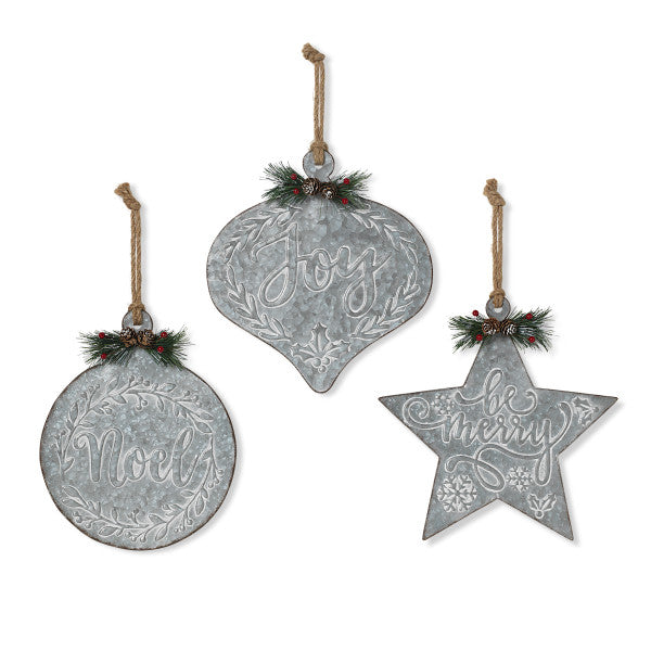 Large Metal Christmas Ornaments with Pine Detail, 11.8" H - Monogram Market