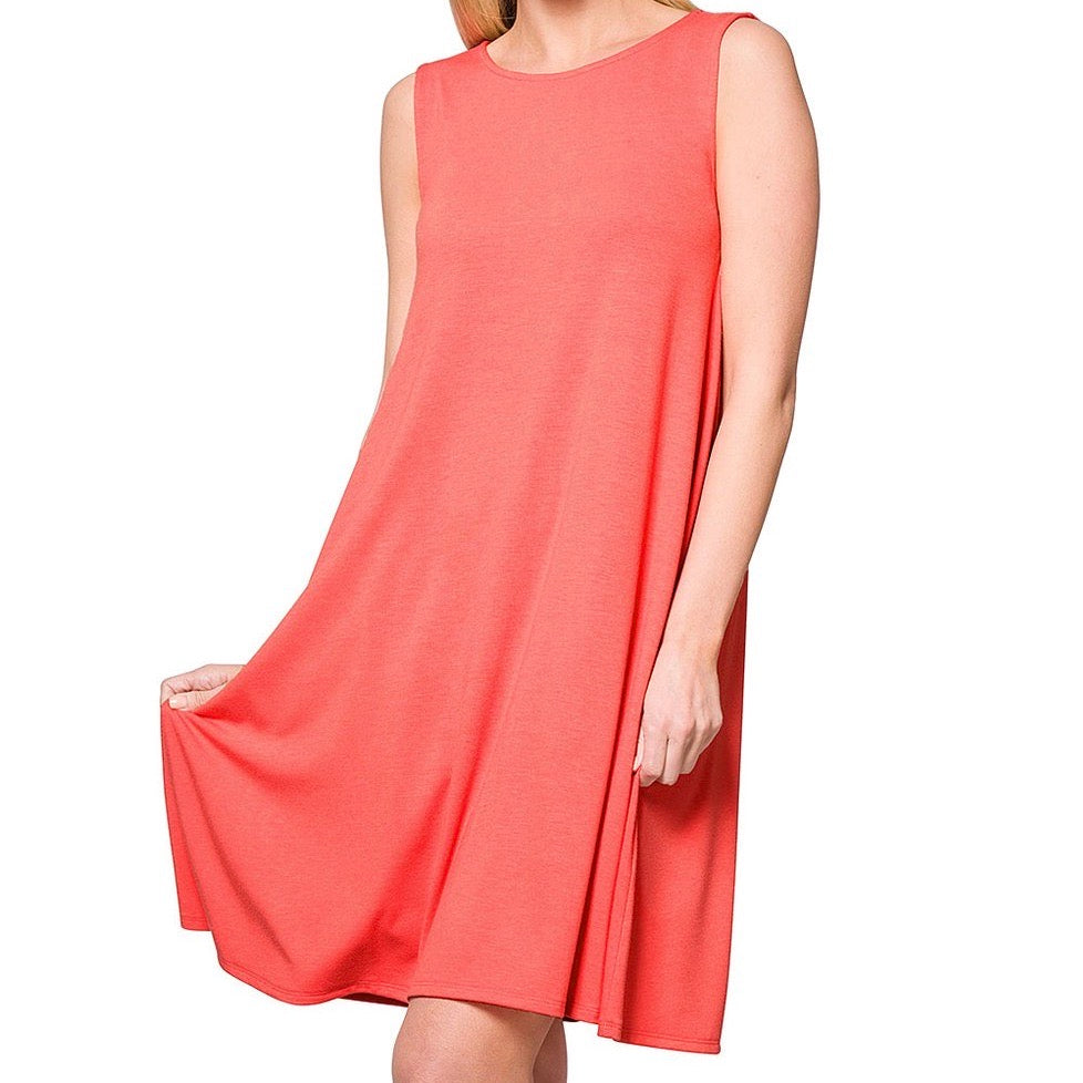 Sleeveless Swing Dress, Neon Coral Pink - Monogram Market